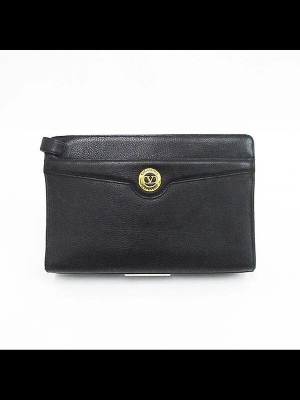 Valentino Garavani Black Leather Wristlet with Gold Logo